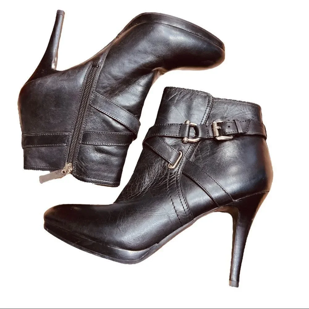 Tommy Hilfiger Women's Size 8 Twrayelle Black Leather Stiletto Heel Booties